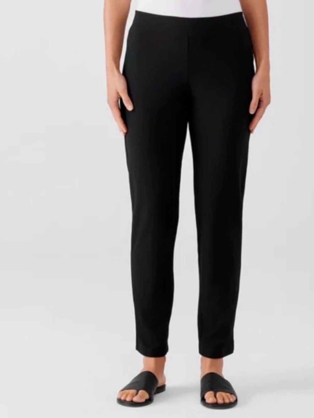 Eileen Fisher Black Straight-Leg Pull-On Pants LP